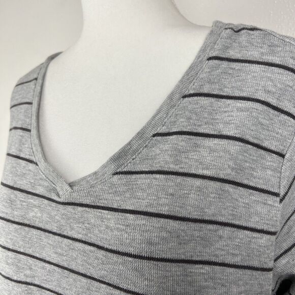 J Jill Sweater Women Extra Large Grey Striped Knit V-Neck Pullover Front Pockets - Picture 10 of 13